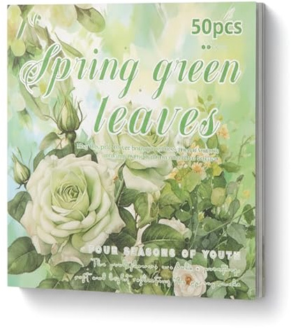 Sticker Scrapbooking Supplies Sticker Books Scrapbooking Paper for Junk Journaling Adults Vintage Journaling Green Leaf Theme 25 Sheets PET & 25 Sheets Paper Stickers