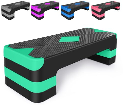 GYMFLEX Tabla acolchada para aeróbic, altura ajustable, con 3 niveles, 10/15/20 cm, antideslizante, para casa, color verde