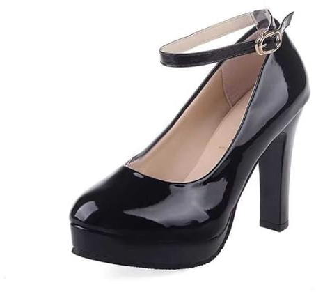Generisch 2026 Sandalias de mujer con tacón de bloque punta redonda correa de tobillo plataforma tacones altos sandalias elegantes para mujer cómodos zapatos de fiesta de boda, Negro , 38 EU