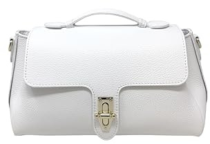 Chicca Borse Borsa a Mano Elegante da Donna in Pelle (Bianco)