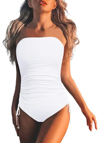Costume Intero, Costume Intero Donna Contenitivo, Mare Swimsuit Sexy Curvy Costumi Vita Alta Nuoto da Bagno Modellante Push Up Trikini Taglie Forti Bianco XL