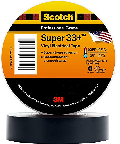 3M 33+Super-1x36YD SUPER33+-25X33 Insulation Tape Scotch Black (L x W) 33 m x 25 mm Pack of 1
