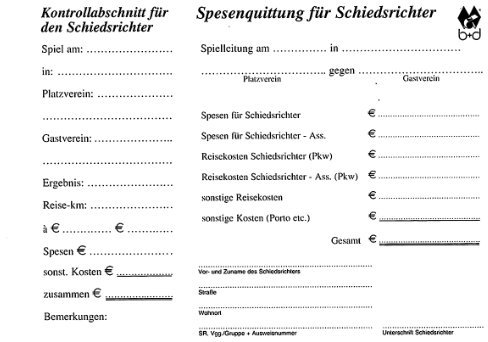 b+d Schiedsrichter Quittungsblock mit Kontrollabschnitt