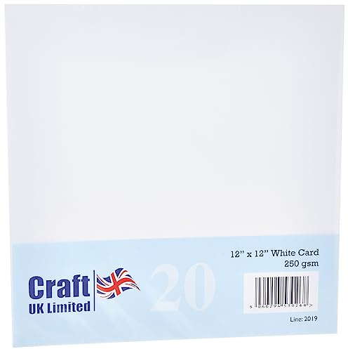 Craft UK 2019 12 x 12 cm 250 g Premier kort – vitt (20 stycken ark)