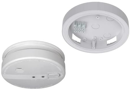 Vernetzbarer 230V Rauchmelder mit Montageplatte & 9V Backup Batterie, Alarmmelder 85dB