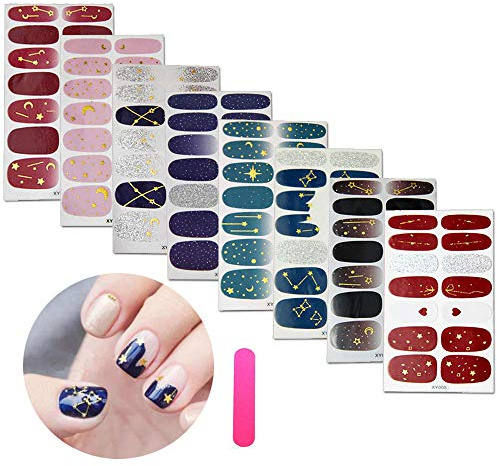 MWOOT (8 Feuilles 112Pcs) de couleurs mélangées 3D conçoivent pointe autocollant Nail Art Stickers Autocollants à ongles conseils décorations