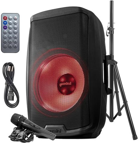 Gemini Sound AS-2115BT-LT-PK LED de luz LED Mostrar Bluetooth 15 pulgada Woofer 2000W Watts Active PA System DJ Bluetooth Altavoces con soporte de altavoz, Micrófono /Tarjeta SD USB, Entradas XLR