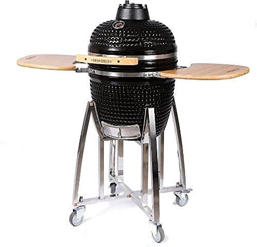 Fresh Grills Barbecue en céramique – Mini four Kamado, barbecue et fumoir à charbon de bois avec support – Four portable pour la cuisine en plein air et le camping (45,7 cm – Maxi)
