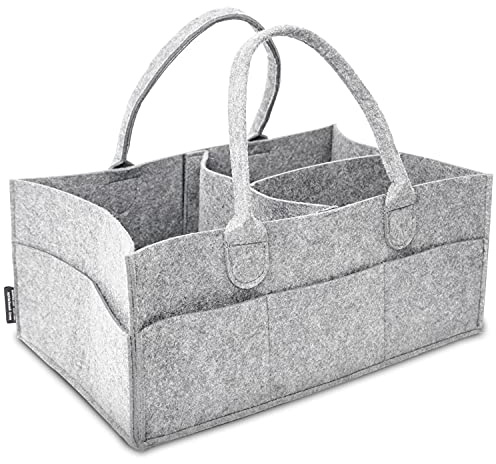 Rubberneck Cesta de fieltro para pañales - Organizador de almacenamiento portátil para bebés, 40 x 26 x 17 cm, Gris Claro