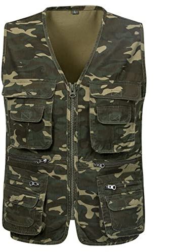 Oralidera Chaleco de Pesca para Hombres Chaquetas sin Mangas al Aire Libre Chaleco de Caza Fotografía Viajes Chaleco Deportes de Trabajo con Multibolsillos, Camuflaje, 3XL