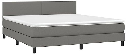 vidaXL Boxspringbett mit Matratze LED Bett Polsterbett Bettgestell Doppelbett Lattenrost Bettrahmen Schlafzimmerbett Hotelbett Dunkelgrau 180x200cm Stoff