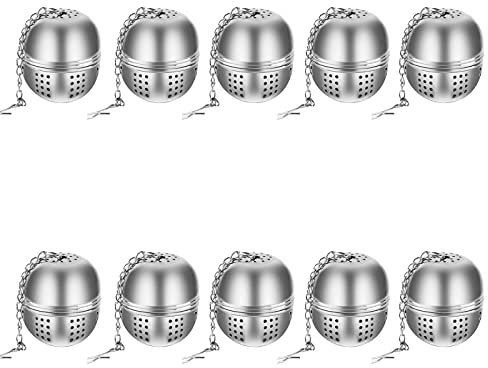 10 Stück Teefilter, Teeei Edelstahl für Losen Tee Teesieb, für die Meisten Tasseteekanne Teefilterhalt, Mit Sehr Feinmaschiger Kugel mit Kette(Rostfreier Stahl)
