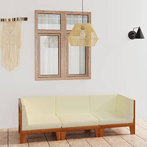 Yolola gartenmöbel Set Holz Garten Lounge Holz mit Creme Auflagen Balkonmöbel Sofa Balkon Sitzgruppe Couch-Set Ecksofa Sofa-Garnitur Massivholz Akazie-3-tlg