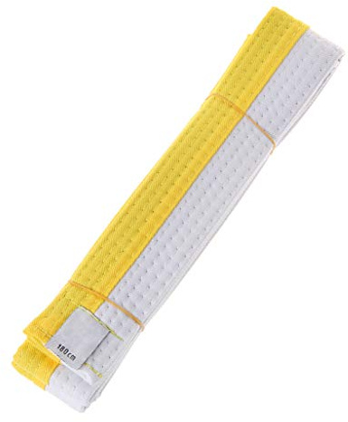 LUOFANG Cintura Professionale Karate Doppio avvolgimento Cintura Sportiva a Righe per Arti Marziali 180 cm / 280 cm per Adulti Bambini Bambini - Bianco + Giallo