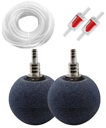 Holzsammlung Luftstein für Aquarium, 70 mm Leiser Sauerstoff Belüfter für Aquarien, Sauerstoff-Diffusor Airstone Blasenfreisetzungswerkzeug mit mit 2 Luftsteinen, 6 m Luftrohr, 2 Rückschlagventilen