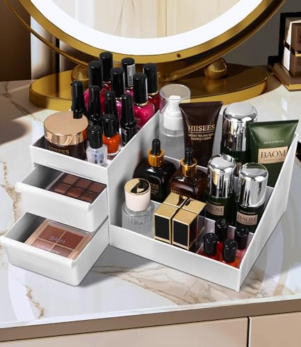 FAOKZE Make Up Kosmetik Organizer mit Schubladen, Kosmetikaufbewahrung für Frisiertisch, Bad und Schlafzimmer, Großer Kosmetikorganizer