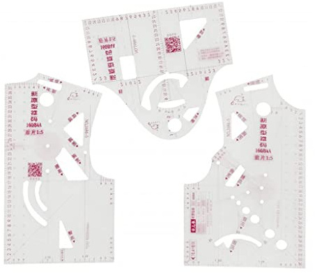 Lot de 3 règles de couture 1:5 en tissu pour école étudiant Teching Vêtements Templete Vêtement Prototype Règle en plastique Règle de couture Ensemble de règles de couture métriques claires