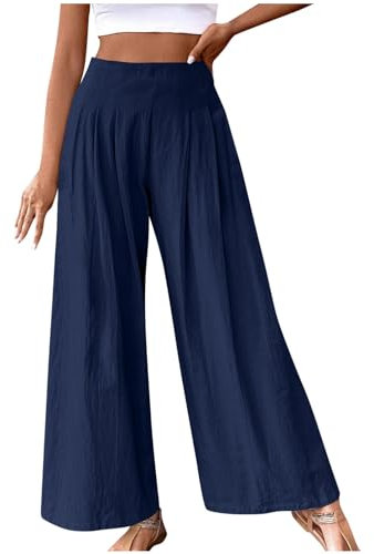 Stoffhose Damen Leicht Luftig, Leinenhose Sommer, Sale Angebote Modische Und Lässige Hose Aus Baumwolle Und Leinen Mit Weitem Bein Hoher Taille, Jogginghose Coole Flowy, Sommerhose Elegante Schicke