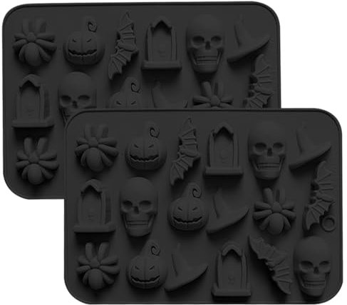 2 Pcs Silicone Halloween Candy Moulds, Silicone Chocolate Molds for Total of 18 Cavities, Candy Moulds for Contains Elements Such as Ghosts, Pumpkin Heads, Witch Hats (Black)