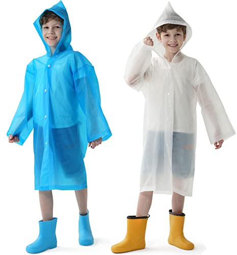 Opret 2 Stück Regenponcho Kinder, Wasserdicht Regencape Kinder | Wiederverwendbar Regenmantel mit Kapuze und Ärmeln, Eva Atmungsaktiv Regenschutz für Mädchen Jungen Wandern Camping Reisen