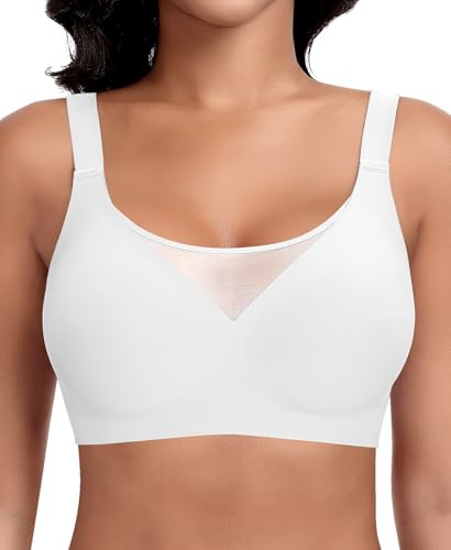 Ganado Sujetador sin Aros Encaje Mujer Sujetadores sin Costuras Push Up Bralette Comodos con Relleno, Blanco, XXL