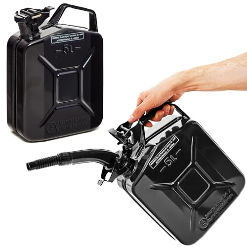 BW® Bränsletank, metall, bensindunk, 2 x 5 liter med pip svart RAL 9005 TÜV-testad och UN-godkänd Tillverkad i Europa