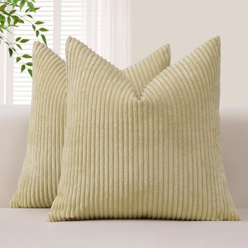 Sungeek 2er Set Kordsamt Kissenbezüge, Dekorativ Zierkissenbezüge Weich Cord Kissenbezug Dekokissen Sofakissen Couchkissen Deko Bezug Kissenhülle für Schlafzimmer Wohnzimmer (60x60cm, Beige)