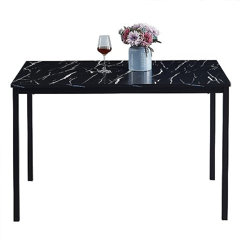 Modernt matbord i marmor 120 cm rektangulär MDF-skiva metallben hem kök möbler svart finish