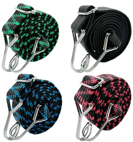 Zanmuk Bungee Cords Straps with Hooks - 2m 4 Pack Adjustable Elastic Bungee Cord Heavy Duty Bungee Straps