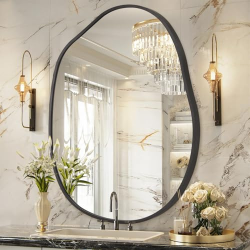 HLFMVWE Espejo de pared irregular, espejos de pared decorativos de 45 x 65 cm, espejos de baño asimétricos negros, marco de aleación de aluminio para dormitorio, sala de estar, guardarropa, entrada