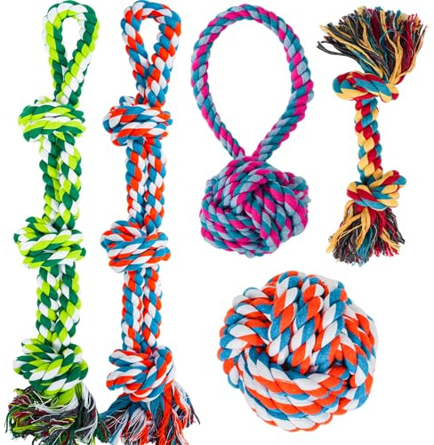 GASAPET Dog Toys Ropes for Large/Medium Dogs, Nearly Indestructible Dog Toys Set for Aggressive Chewers, Heavy Duty Natural Cotton Rope Chew toy for Teething, Tug Toy 5 Pack