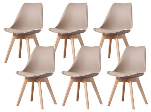 PEZ ROJO Lot de 6 Chaises Scandinaves, Chaises Salle à Manger, Chaise Cuisine, Salon, Chaises Taupe, Design Ergonomique, Pieds Bois de Hêtre Massif