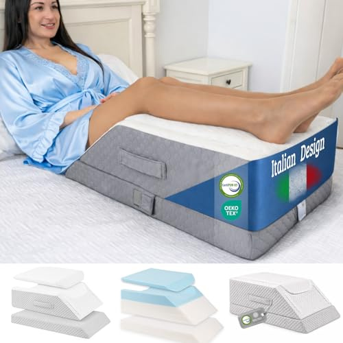 Ritalia VENENKISSEN Beinkissen & Beinhochlagerung zum Hochlagern der Beine – 3 Höhen einstellbar 64x43x24 cm – Orthopädisches Kissen Memory Foam – Waschbarer atmungsaktiver Bezug