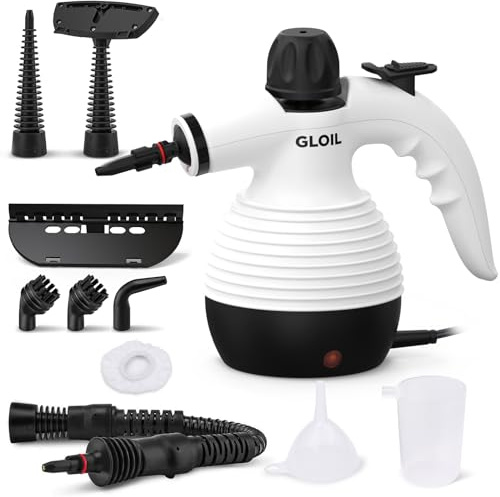 GLOIL Nettoyeur vapeur, nettoyeur vapeur portatif multifonctionnel, avec 10 accessoires pour salles de bains, carrelages, canapés et rideaux