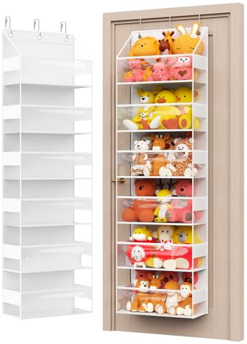 PHOTOONE Over Door Hanging Organizer with 6 Shelves, Stuffed Animal Storage - Behind Door Storage for Plush/Bedroom, Nursery, Dorm Room, 1 Pack (Clear white)