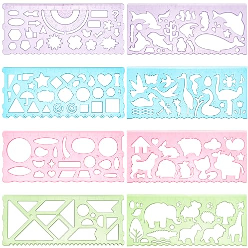 HJZHII 8PCS Drawing Stencils Set for Kids, Animal-Shaped Stencils Template Plastic Clear Ruler Patterns Drawing Templates Drafting Tool for Kids Crafts