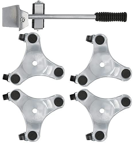 OEBUAFI Set Sollevatore per Mobili Salva-lavoro, capacità di Carico di 400 Kg per Oggetti Pesanti, 1 Sollevatore, 4 Piastre Mobili, Ferro in Plastica Argentata