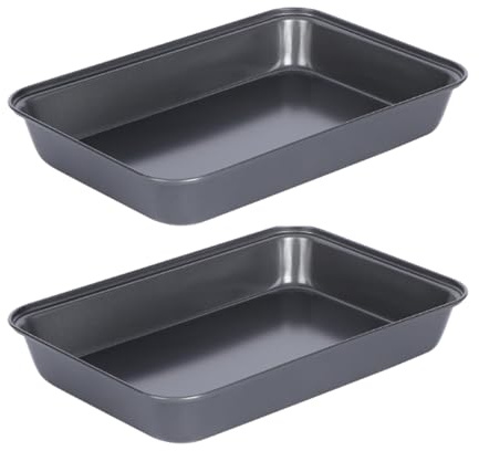 2 Pcs Non-Stick Baking Trays, Deep Sided Roasting Tin | Carbon Steel Oven Trays Bakeware with Non-Stick Coating Easy Release, for Roasting Meat Vegetables Baking (37.5x25x5cm)