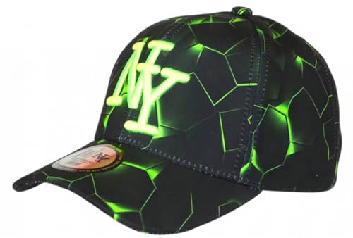 Hip Hop Honour Casquette Enfant NY Verte Fluo Motif Géométrique Noir Streetwear 7 à 12 Ans Garçon Fille - Taille Unique - Vert