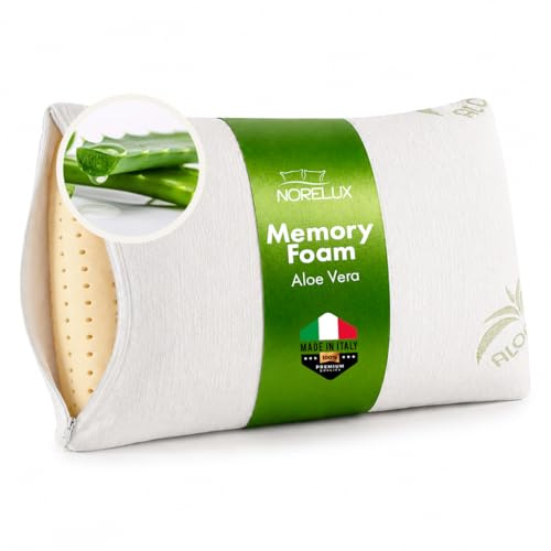 NORELUX Cuscino per Dormire Forato in Memory Foam, Federa in Aloe Vera e Schiuma ViscoGreen, Cuscino Cervicale Ergonomico Traspirante, Certificato OEKO-TEX Standard 100, 70x40x11cm, Made in Italy