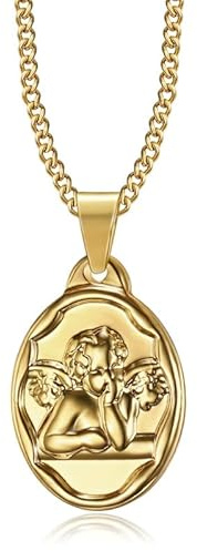 BOBIJOO Jewelry - Pendentif Médaille Ange Gardien Gabriel Baptême Naissance Enfant Bébé Acier Or Doré Plaqué Chaîne
