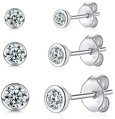 Damen Ohrstecker Silber 925-3 Paar Klein Sterling Ohrringe Set mit Zirkonia Knorpel Funkelnd Unendlichkeit Schmuck für Oktoberfest Herren Geschenke 2/3/4mm