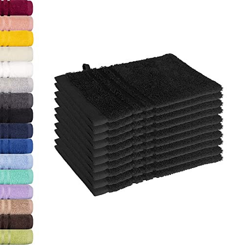 Lavea® 10er Set Waschhandschuh 15x21 cm – Saugstarke und Weiche Waschhandschuhe aus 100% Baumwolle, Frottierserie Elena – Waschbar und Strapazierfähig – Schwarz