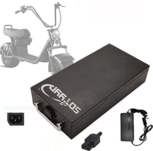 Elmotorcykelbatteri för Citycoco Scooter elektrisk motorcykelbatteri med stor kapacitet med laddare, lås och handtag, 60 V, 20AH [Energiklass A]