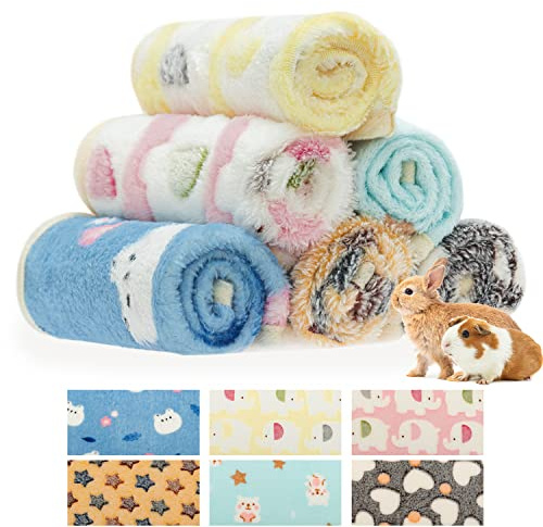 CUSOZWO Guinea Pig Bedding Mat - 6 Pack Fleece Soft Warm Small Animal Blankets for Rat Rabbit Hamster Chinchilla Hedgehog Lizard - Washable Small Pet Cage Liners Sleep Mat Bedding Accessories