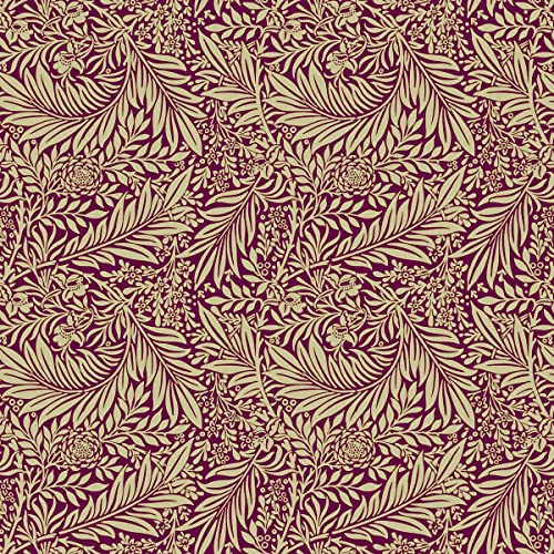 Cotton Fabric - William Morris Larkspur Purple Damson & Taupe Brown Floral - Craft Fabric Material Metre