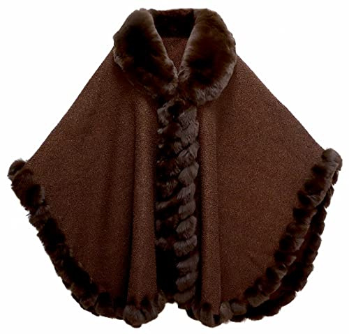 Gragengs Women's Faux Rabbit Fur Cardigan Cloak Poncho Winter Loose Cape Warm Shawl Wrap,X/Brown