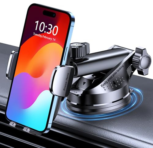 Mohard Soporte Movil Coche, [Nunca Caigas] Suporte Telemovel Carro Giratorio de 360°, Liberación con un Botón, Soporte Móvil Coche Salpicadero/Parabrisas Compatible con iPhone, Samsung y 4-7 Phones