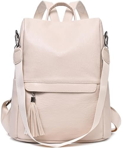 KESUDE Elegant Rucksack Damen Klein - Anti Diebstahl Lederrucksack 2 in 1 Cityrucksack Frauen Rucksacktasche Wasserdichte Schultertasche Casual Tasche Daypack Backpack Damenrucksack, Beige