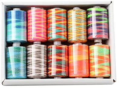 TEBI Lot de 10 bobines de fil à coudre multicolores en polyester pour machine à coudre - 914 m - Bobines de fil multi-usages avec étui pour débutants
